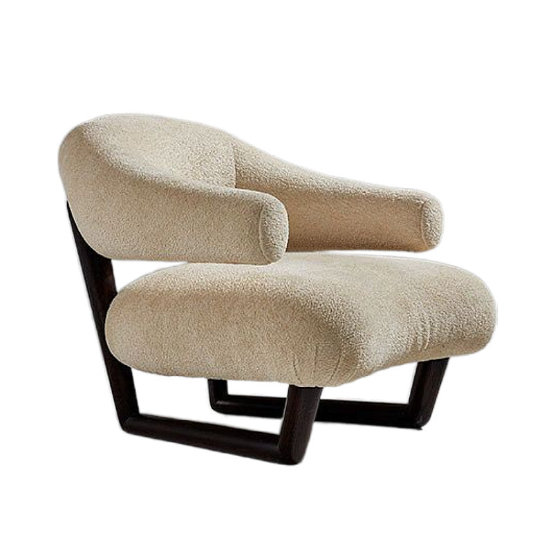 Sherpa Accent Chair, Modern Nordic Lounge Armchair with Solid Wood Frame and Curved Upholstered Arms, Cream Single Sofa Chair for Living Room, Bedroom, Reading Nook, Reception Area and Boutique Hotel