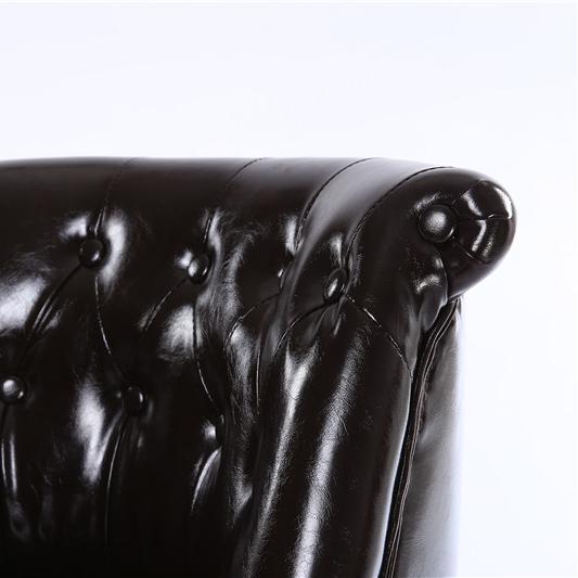 Black Oil-Wax Leather Accent Chair, Button-Tufted Single Sofa Chair with Antique Nailhead Trim and Turned Solid Wood Legs for Living Room, Bedroom, Dining Room and Hotel