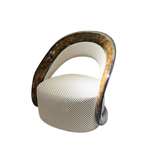 Beige Patterned Accent Chair with Burl Finish Frame for Living Room