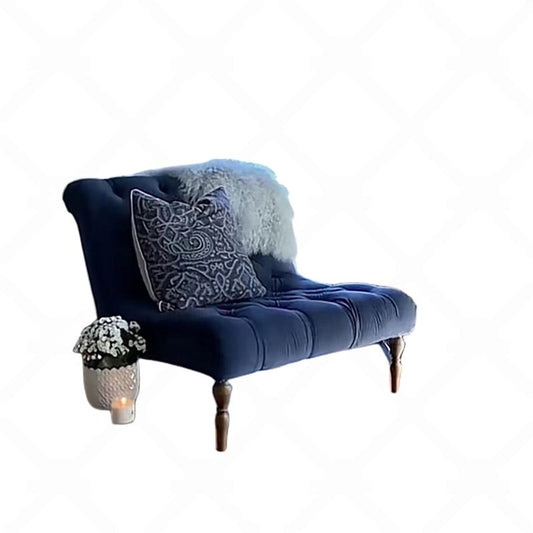 Navy Blue Velvet Accent Chair, Tufted Armless Lounge Chair with Wood Legs