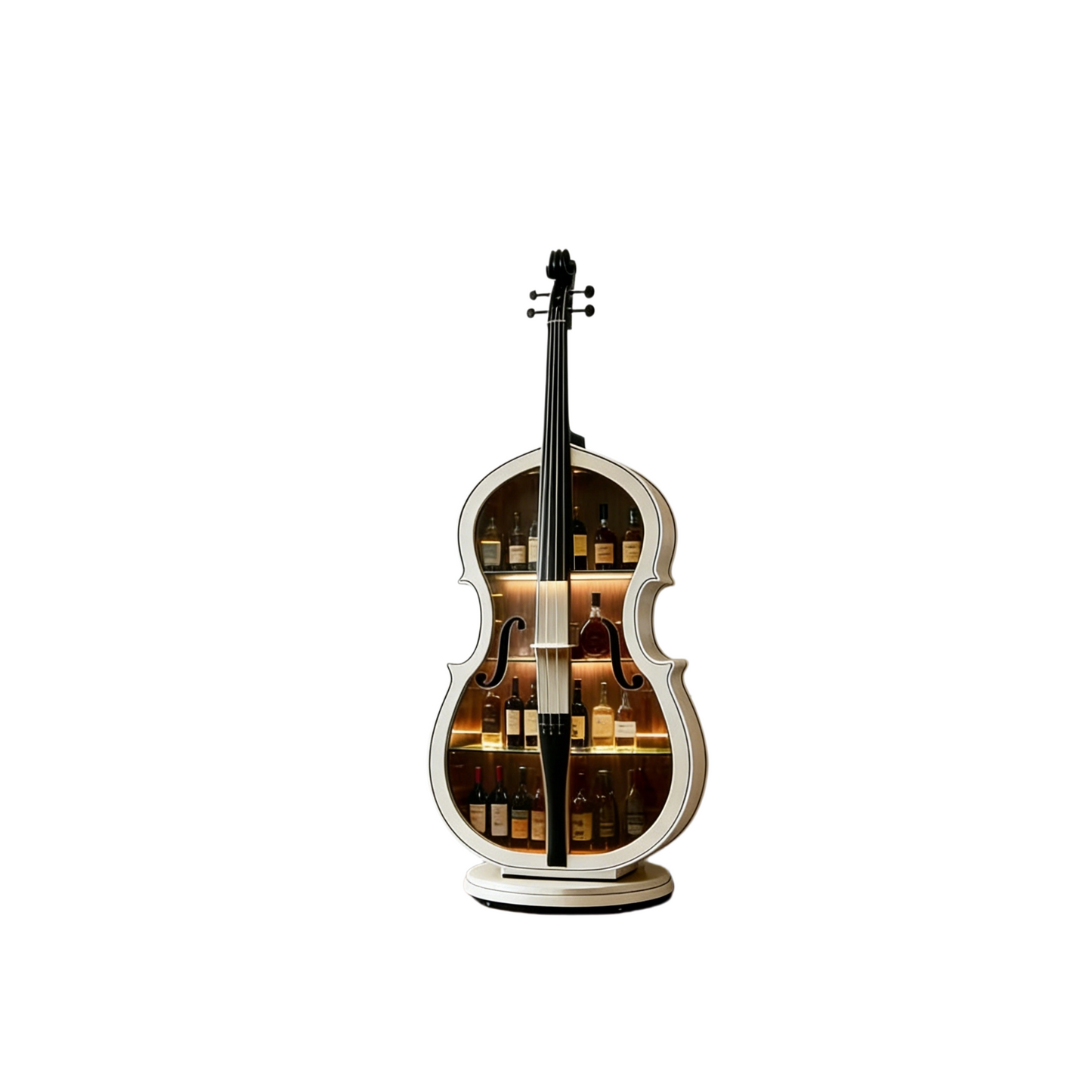 Cello Shaped Liquor Cabinet with LED Lighting, Ash Wood Display Storage