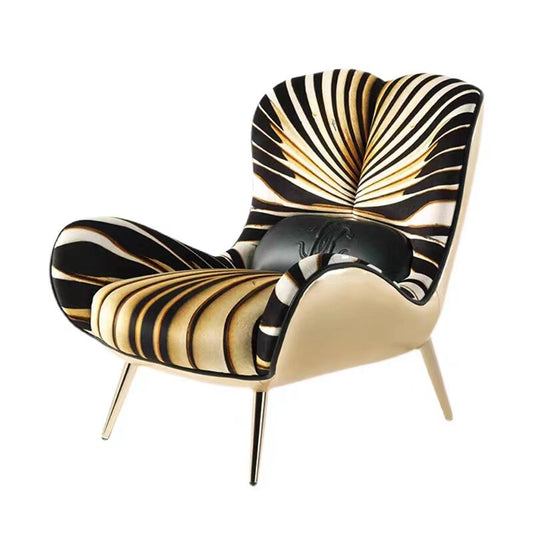 Gold and Black Zebra Accent Chair with High Back, Upholstered Lounge Armchair for Living Room, Bedroom, Reading Corner, Office, Reception Area and Luxury Home Decor
