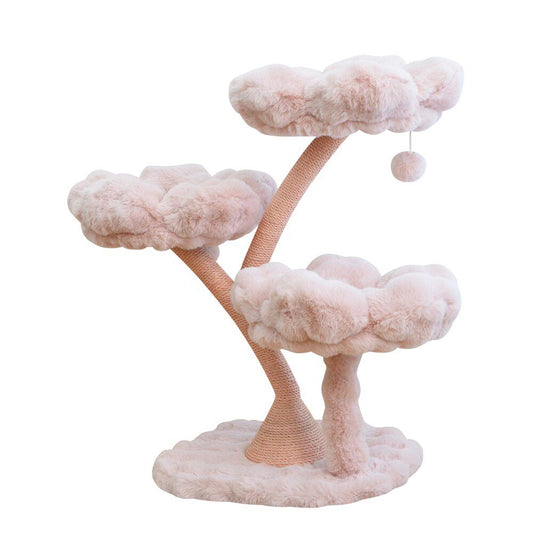 Pink Flower Cat Tree for Indoor Cats, Plush Multi-Level Cat Tower with 3 Petal Perches, Sisal Scratching Posts, Dangling Pom Pom Toy and Soft Base, Cute Cat Climbing Tree