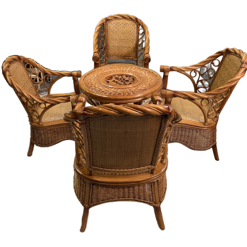 Natural Rattan High Back Armchair with Woven Seat and Storage Base