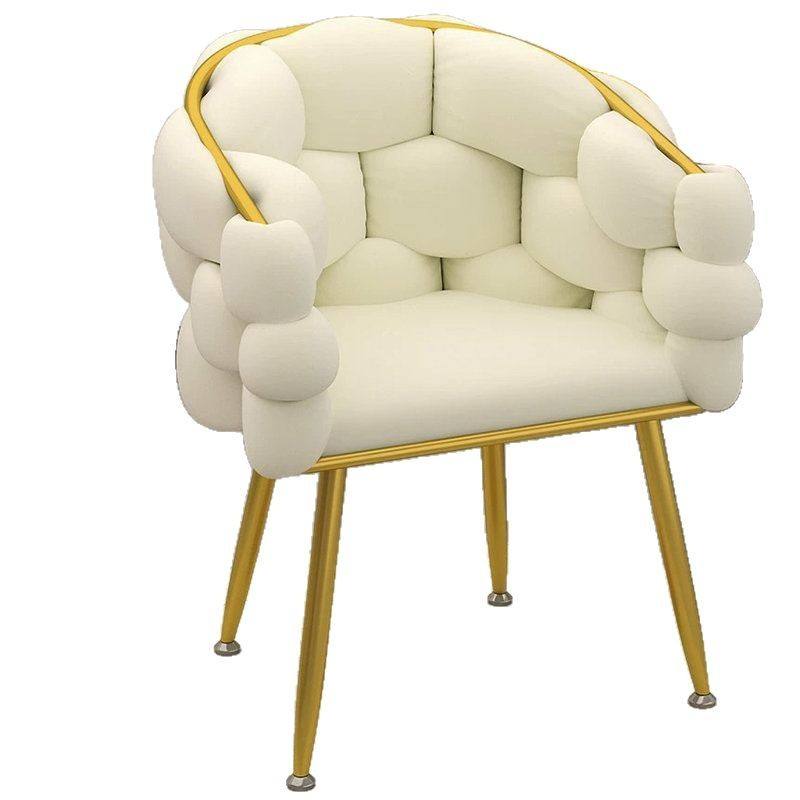 Ivory Velvet Bubble Back Accent Chair with Gold Metal Frame
