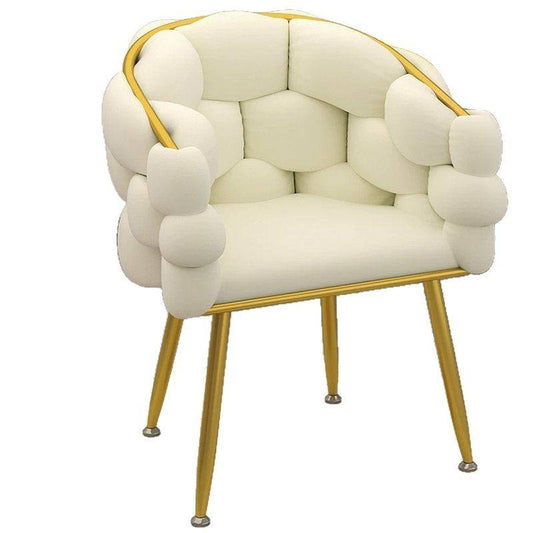 Ivory Velvet Bubble Back Accent Chair with Gold Metal Frame