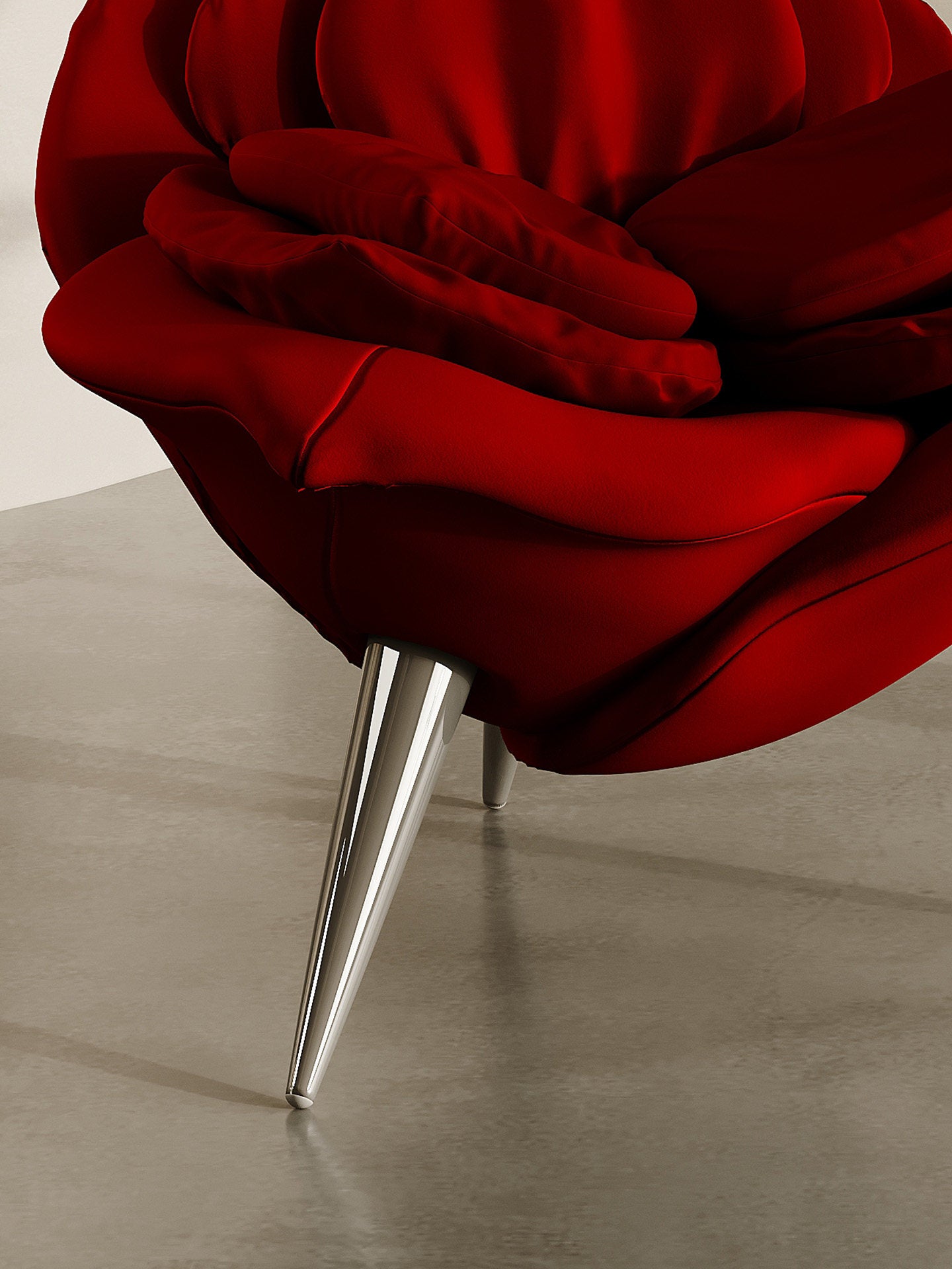 Red Flower Petal Accent Chair, Velvet Upholstered Sculptural Lounge Chair with High-Density Foam, Modern Floral Single Sofa Chair for Living Room, Bedroom, Vanity Corner, Reading Nook