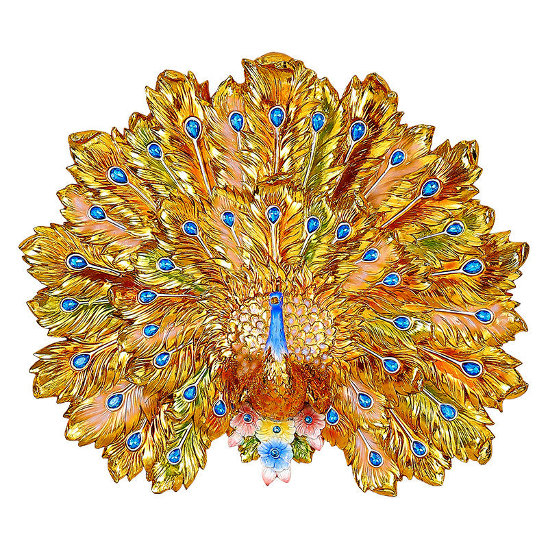 Peacock Wall Decor, Large Gold 3D Metal Look Wall Sculpture, Decorative Peacock Wall Hanging for Living Room, Entryway, Hallway, Villa, Foyer, and Statement Home Decor