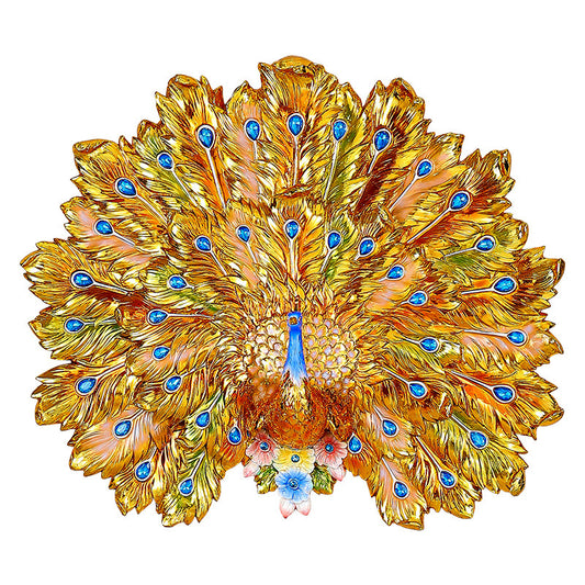 Peacock Wall Decor, Large Gold 3D Metal Look Wall Sculpture, Decorative Peacock Wall Hanging for Living Room, Entryway, Hallway, Villa, Foyer, and Statement Home Decor