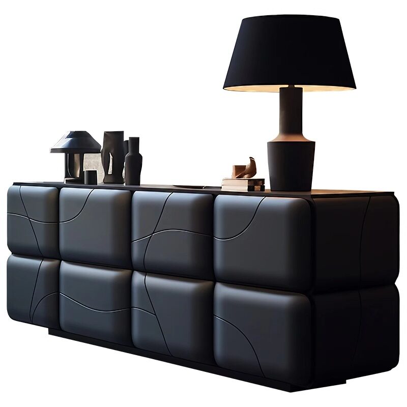 Black Modern Sideboard Cabinet, Luxury Storage Credenza with Rounded Raised Door Panels, Contemporary Buffet Cabinet for Dining Room, Living Room, Entryway, Hallway, Foyer
