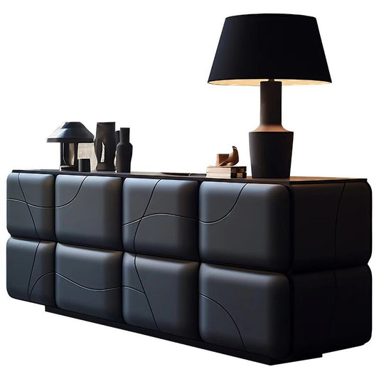 Black Modern Sideboard Cabinet, Luxury Storage Credenza with Rounded Raised Door Panels, Contemporary Buffet Cabinet for Dining Room, Living Room, Entryway, Hallway, Foyer