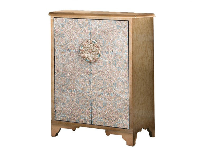 Floral 2-Door Accent Cabinet, Tall Entryway Storage, Pale Blue