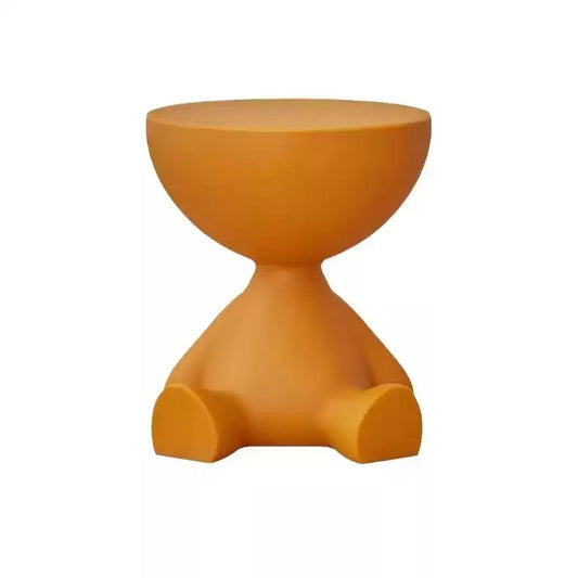 Coffee Brown Molded Plastic Side Table, Sculptural Seated Character End Table with Hidden Storage, Compact Round Accent Table for Living Room, Bedroom, Sofa Side and Bedside