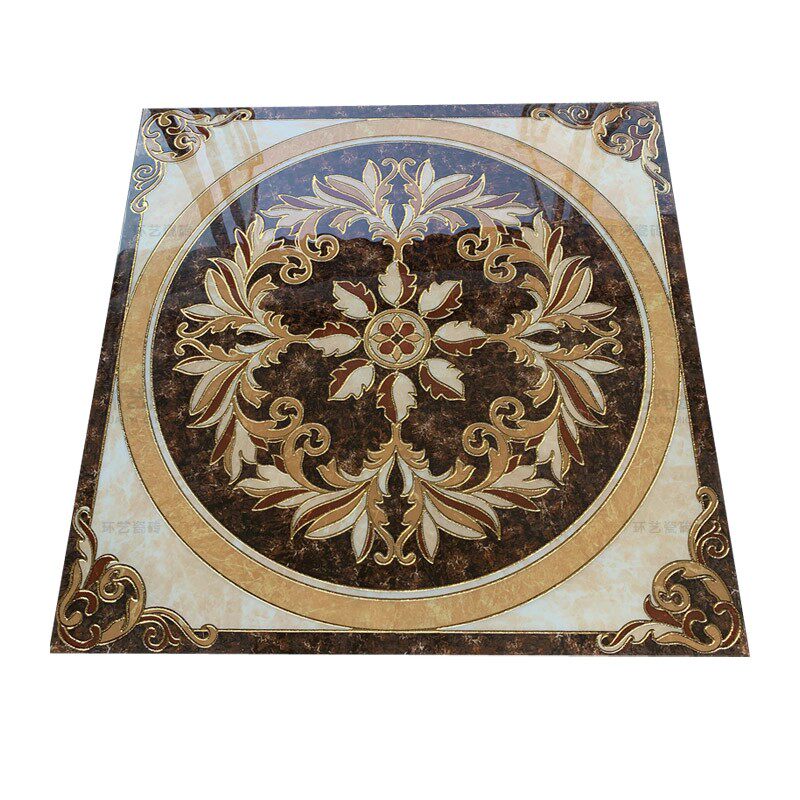 Luxury European Medallion Porcelain Floor Tile Marble Look Decorative Inlay Ceramic Tile Glossy Entrance Lobby Flooring for Villa Hotel Living Room 31.5 Inch