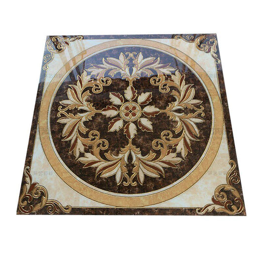 Luxury European Medallion Porcelain Floor Tile Marble Look Decorative Inlay Ceramic Tile Glossy Entrance Lobby Flooring for Villa Hotel Living Room 31.5 Inch