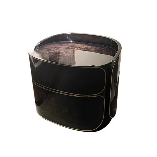 Modern Black 2-Drawer Nightstand with Curved Frame and Gold Trim