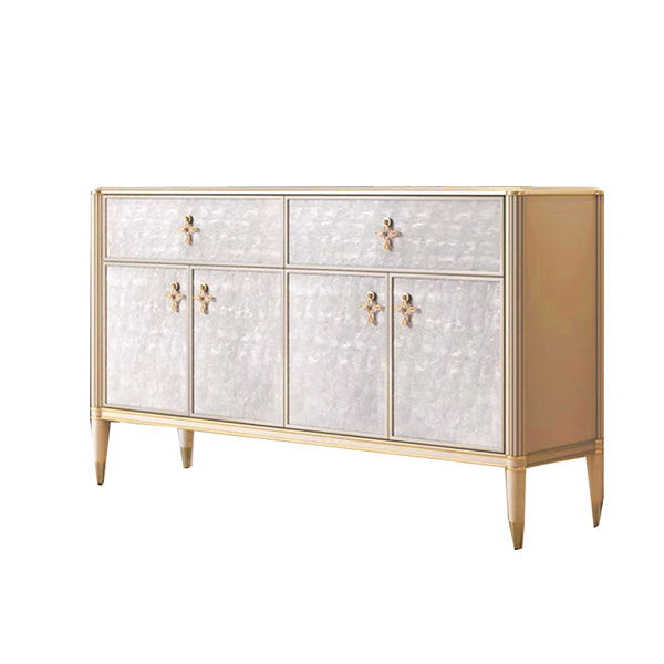Modern Pearl-Effect Sideboard Cabinet, Accent Storage Credenza with 2 Drawers, 4 Doors, Champagne Silver Frame and Tapered Legs for Entryway, Dining Room or Living Room