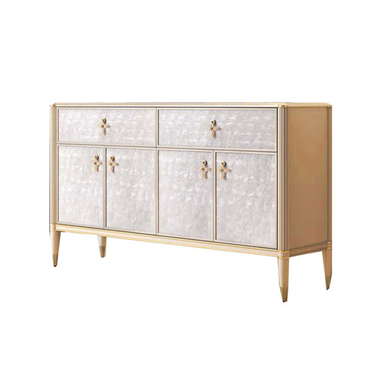 Modern Pearl-Effect Sideboard Cabinet, Accent Storage Credenza with 2 Drawers, 4 Doors, Champagne Silver Frame and Tapered Legs for Entryway, Dining Room or Living Room