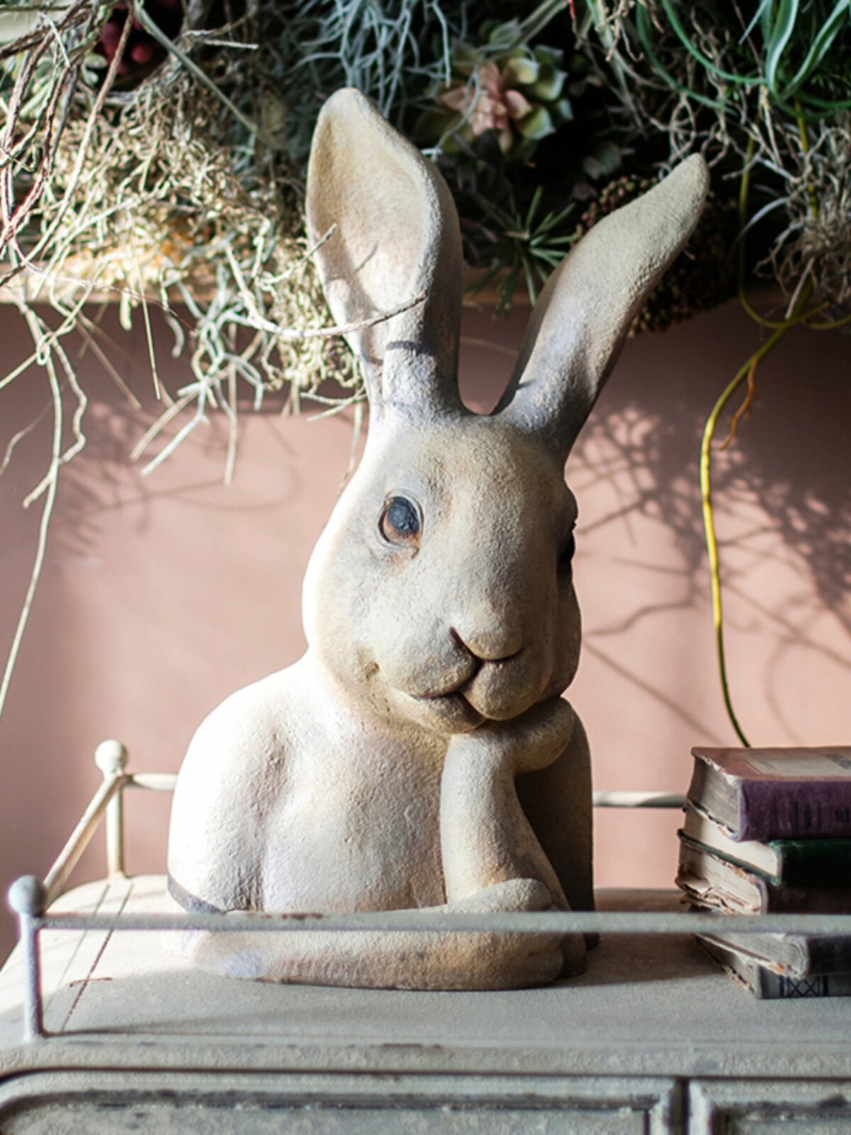 Large Rabbit Bust Sculpture, Modern Bunny Statue, Stone Look Animal Figurine for Entryway, Living Room, Console Table, Garden, Patio, Porch, Housewarming Decor Gift