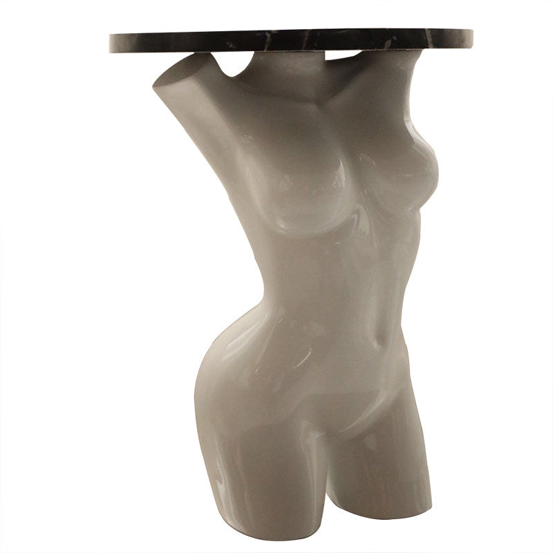 Female Torso Sculpture Side Table, Venus Inspired Round Accent Table, Artistic Resin Bedside Table, Modern Decorative End Table for Living Room, Bedroom, Cafe, Entryway
