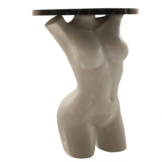 Female Torso Sculpture Side Table, Venus Inspired Round Accent Table, Artistic Resin Bedside Table, Modern Decorative End Table for Living Room, Bedroom, Cafe, Entryway