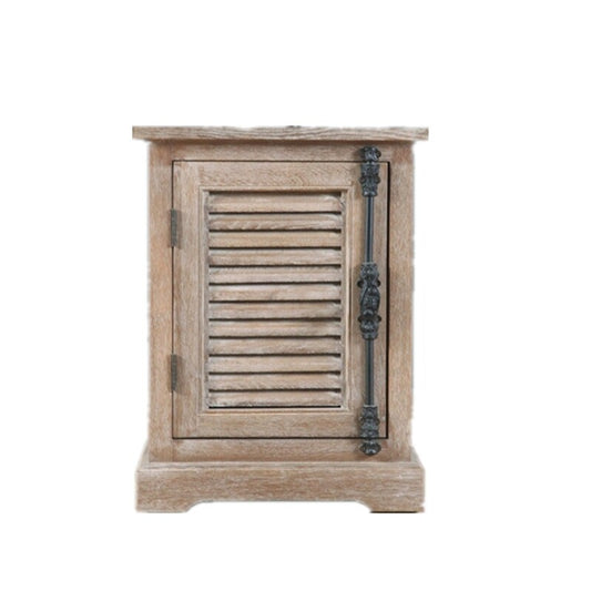 Weathered Gray Oak Nightstand with Louvered Door and Metal Latch