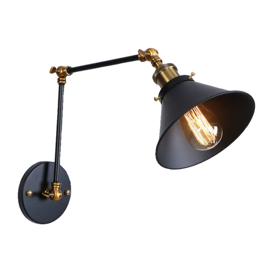 Industrial Swing Arm Wall Sconce, Adjustable Folding Long Arm Wall Lamp with Black Metal Shade, Vintage Loft E27 Wall Light for Hallway, Staircase, Corridor, Restaurant, Bar, Bedroom