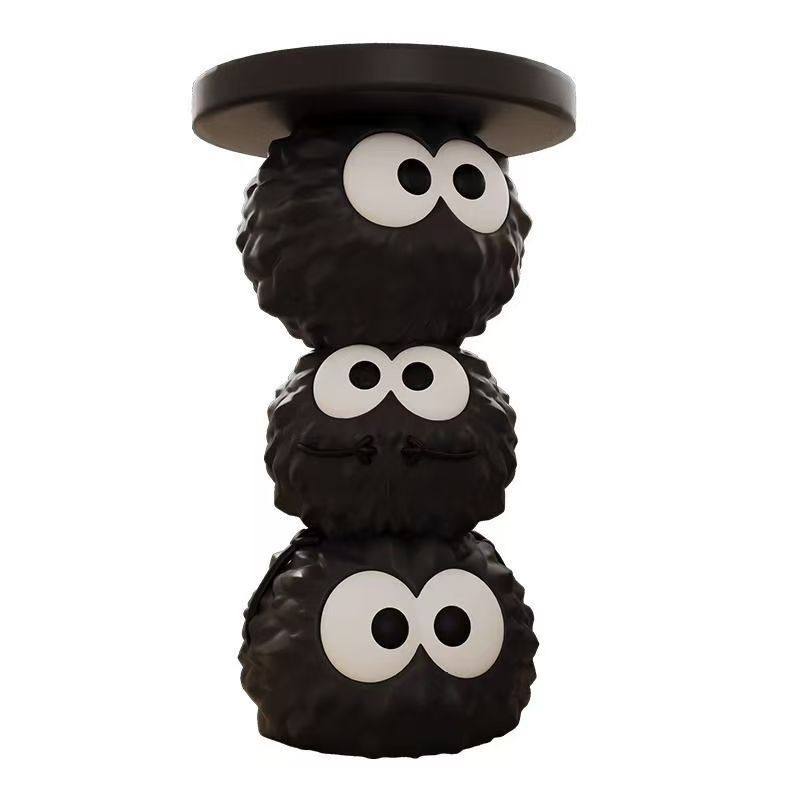 Black Big-Eyed Creature Side Table with Round Top, Resin Cartoon Accent End Table with Rear Coin Slot for Living Room, Bedroom, Nursery, Sofa Side and Small Spaces