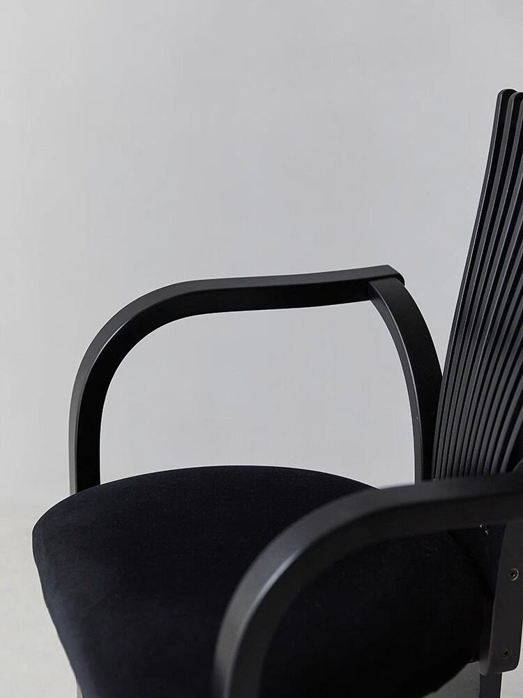 Black Bentwood Dining Armchair, Solid Ash Wood Accent Chair with Soft Upholstered Cushion, Curved Fan Back Side Chair for Dining Room, Living Room, Bedroom, Cafe, Office, and Vanity Seating