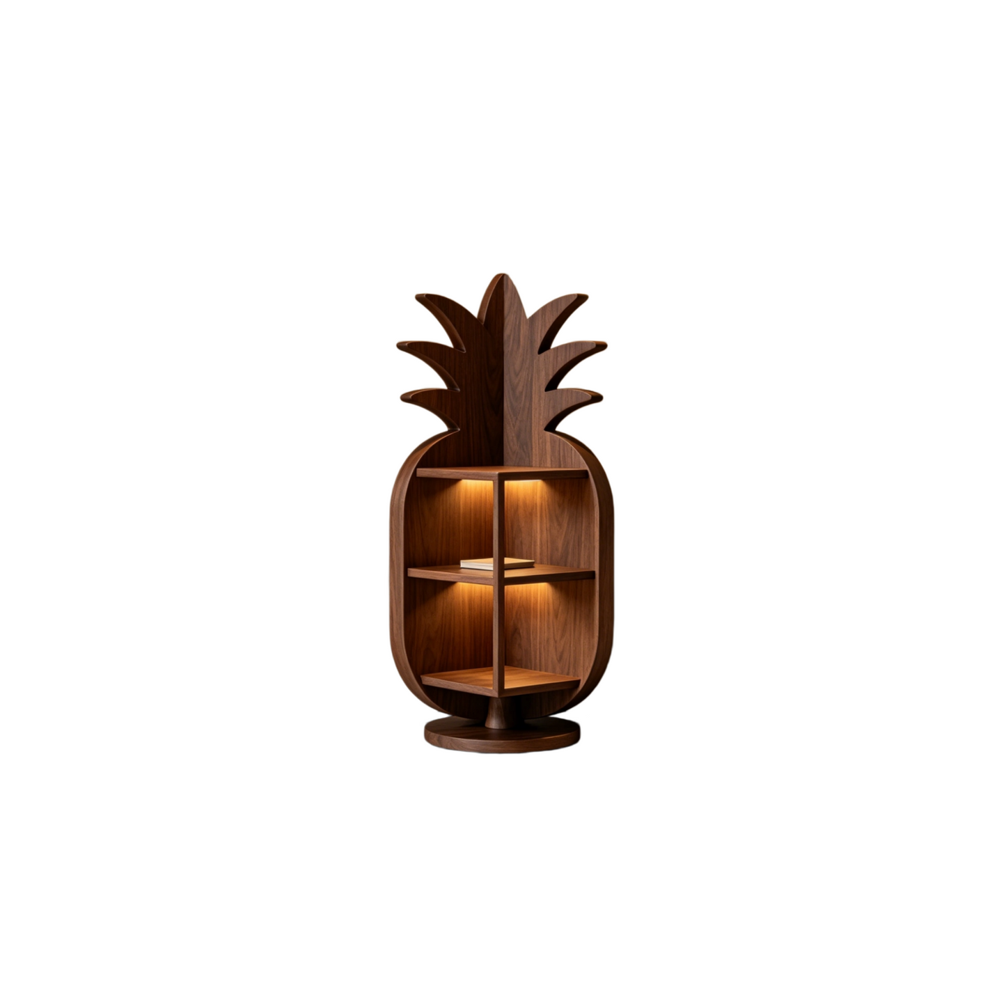 Pineapple Corner Shelf with LED Lighting, Ash Wood Display Storage Cabinet