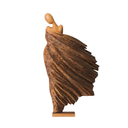Large Abstract Female Wood Floor Sculpture, Tall Flowing Figurative Statue, Hand Carved Wooden Art Decor for Hotel Lobby, Villa, Clubhouse, Entryway, Living Room and Gallery