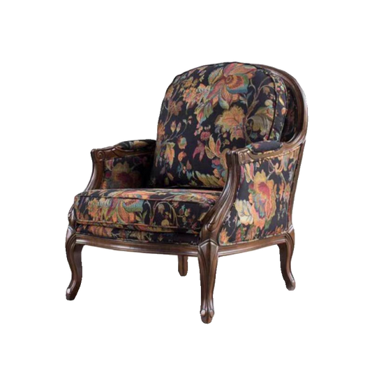 Vintage Floral Upholstered Accent Chair, Solid Wood Carved Armchair with High Back and Cabriole Legs, Classic Lounge Chair for Living Room Bedroom Balcony Reading Corner