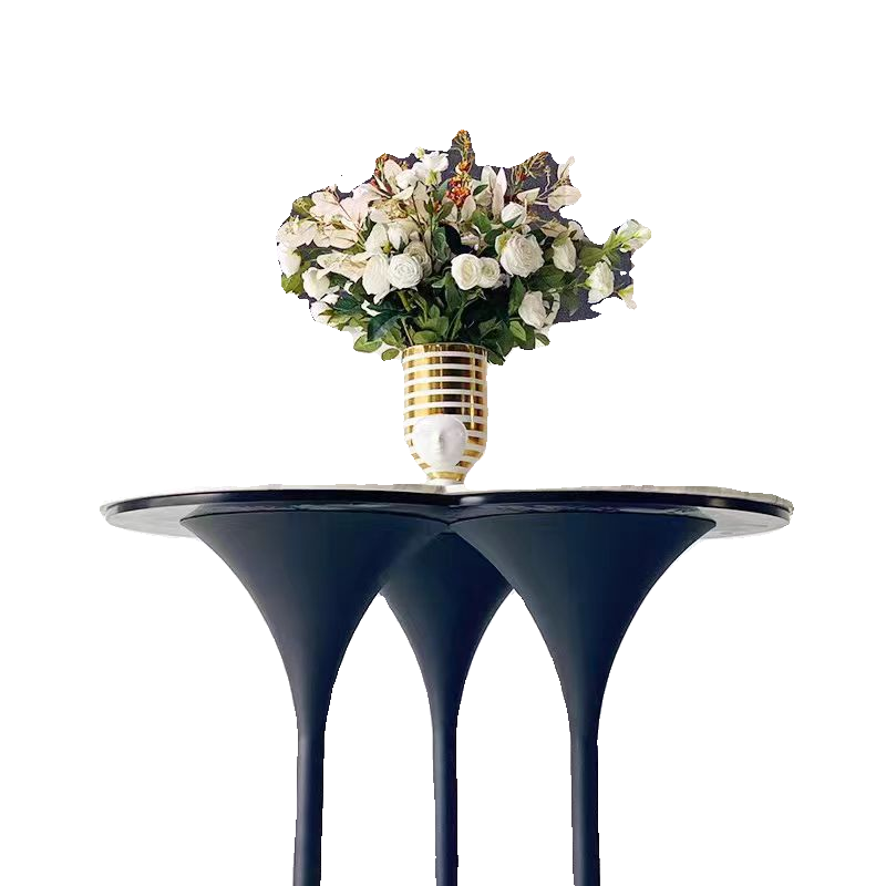 Gray Fiberglass Clover Coffee Table, Sculptural Three-Leg Petal Accent Table with Round Top for Patio, Garden, Café, Living Room and Lounge