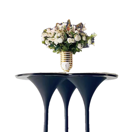 Gray Fiberglass Clover Coffee Table, Sculptural Three-Leg Petal Accent Table with Round Top for Patio, Garden, Café, Living Room and Lounge