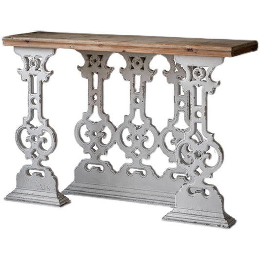 Vintage Farmhouse Console Table with Ornate Carved Pedestal Base, Rustic Wooden Entryway Table, Decorative Hallway Sofa Table for Living Room, Foyer and Entryway