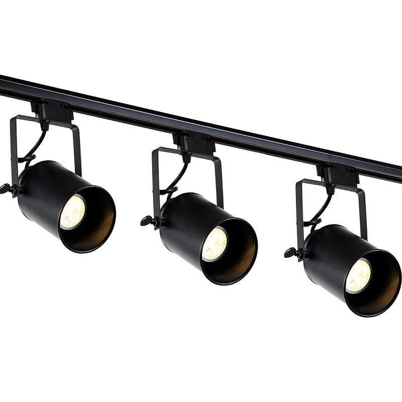 Industrial Black 3 Light Track Lighting Kit, Adjustable LED Ceiling Spotlights with Metal Cylinder Heads, Vintage Loft Track Rail Light for Bar, Restaurant, Cafe, Clothing Store, Hallway