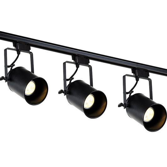 Industrial Black 3 Light Track Lighting Kit, Adjustable LED Ceiling Spotlights with Metal Cylinder Heads, Vintage Loft Track Rail Light for Bar, Restaurant, Cafe, Clothing Store, Hallway
