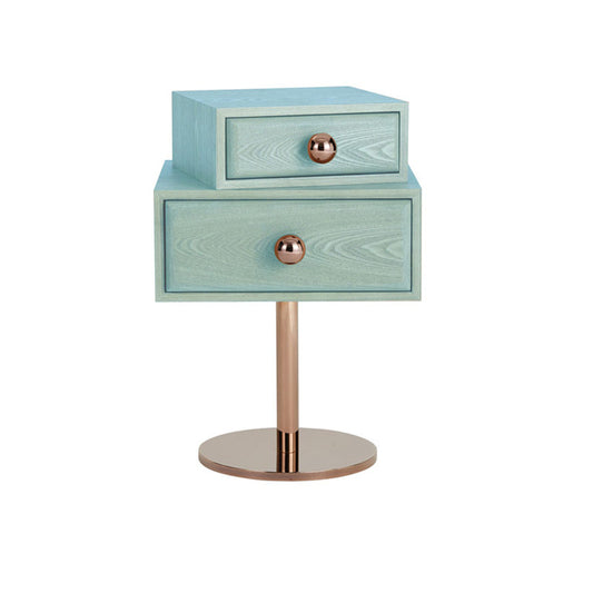 Teal Swivel Nightstand with 2 Drawers and Gold Pedestal