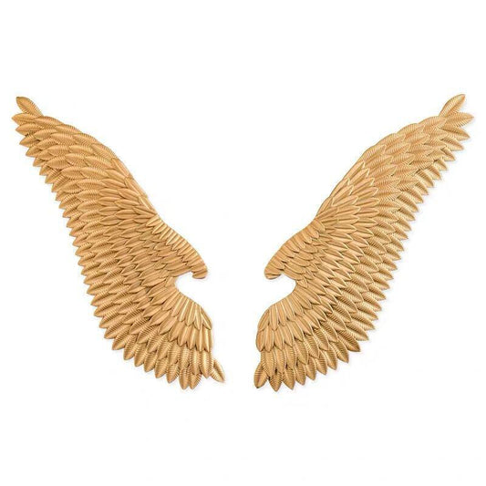 Gold Angel Wings Wall Decor with LED Strip Lights, Large 3D Metal Wing Wall Art Set of 2, Industrial Statement Wall Sculpture for Bar, Salon, KTV, Cafe, Restaurant, Photo Backdr