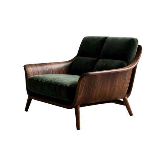 Dark Green Upholstered Accent Chair with Black Walnut Wood Frame