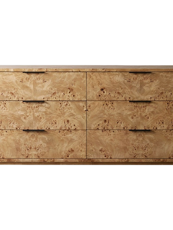 Burl Wood 6 Drawer Dresser, Chest of Drawers with Natural Burl Veneer Look, Modern Vintage Storage Cabinet for Bedroom, Living Room, Hallway, Entryway, and Closet