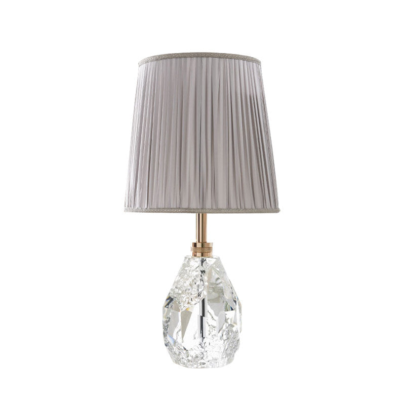 Crystal Table Lamp with Pleated Fabric Shade, Modern Faceted Glass Bedside Lamp with E27 Socket and Button Switch, Decorative Nightstand Lamp for Bedroom Living Room Study