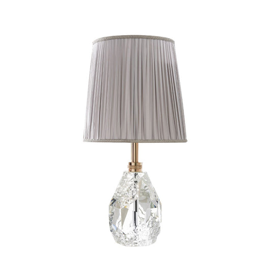 Crystal Table Lamp with Pleated Fabric Shade, Modern Faceted Glass Bedside Lamp with E27 Socket and Button Switch, Decorative Nightstand Lamp for Bedroom Living Room Study