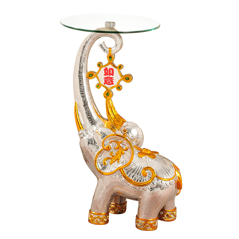 Elephant Side Table with Glass Top, Silver and Gold Decorative Elephant Statue End Table, 30.7 Inch Accent Table for Living Room, Entryway, Sofa Side, Bedroom, Office, Housewarming Gift, and Home Decor