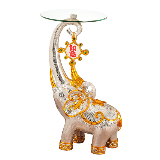 Elephant Side Table with Glass Top, Silver and Gold Decorative Elephant Statue End Table, 30.7 Inch Accent Table for Living Room, Entryway, Sofa Side, Bedroom, Office, Housewarming Gift, and Home Decor