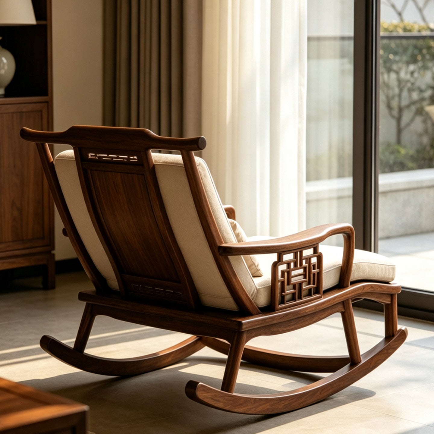 51-Inch Solid Ash Wood Chaise Rocking Chair with Cushions