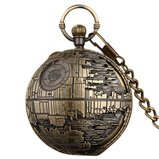 Vintage Bronze Space Station Pocket Watch with Music Box, Quartz Pendant Watch with Chain, Retro Collectible Timepiece for Men, Women, Cosplay, Gift, Desk Decor