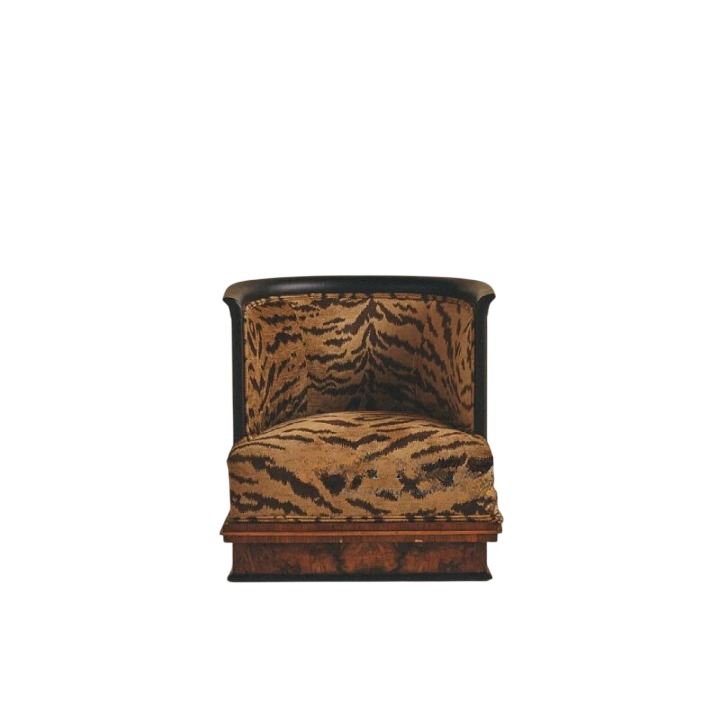Animal Print Barrel Accent Chair, Tiger Stripe Upholstered Club Chair with Solid Wood Frame, Curved Back Lounge Chair for Living Room, Bedroom, Reading Corner, Hotel Lobby