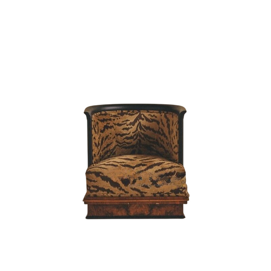 Animal Print Barrel Accent Chair, Tiger Stripe Upholstered Club Chair with Solid Wood Frame, Curved Back Lounge Chair for Living Room, Bedroom, Reading Corner, Hotel Lobby