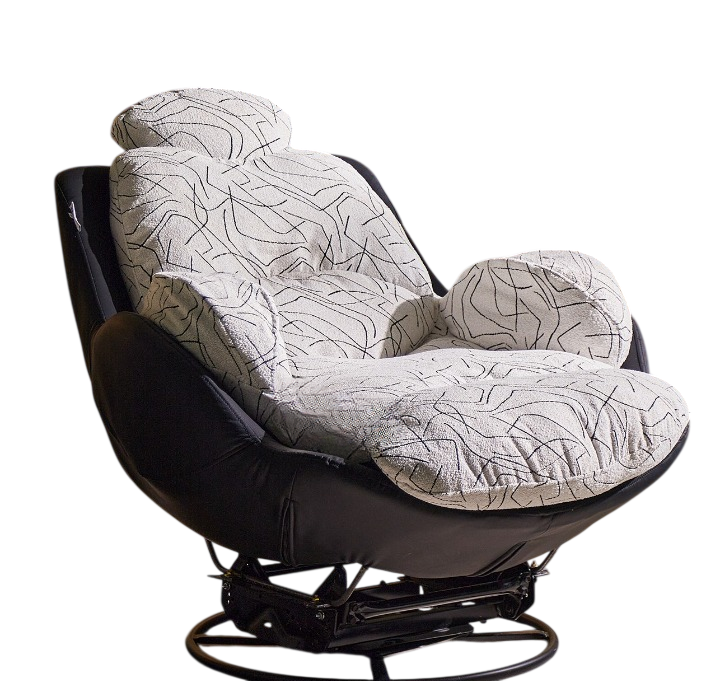 Modern Egg Shell Rocking Lounge Chair, Upholstered Single Sofa Chair with Black Leather Base, Lazy Reclining Accent Chair for Living Room, Balcony, Bedroom and Reading Nook